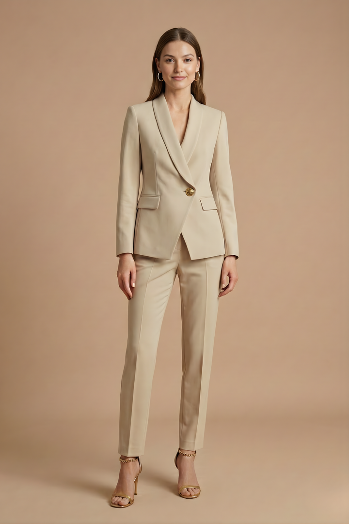 Women’s Pant Suit with Shawl Lapel Blazer and Straight-Leg Trousers
