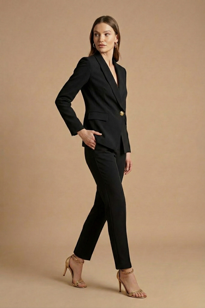 Women’s Pant Suit with Shawl Lapel Blazer and Straight-Leg Trousers