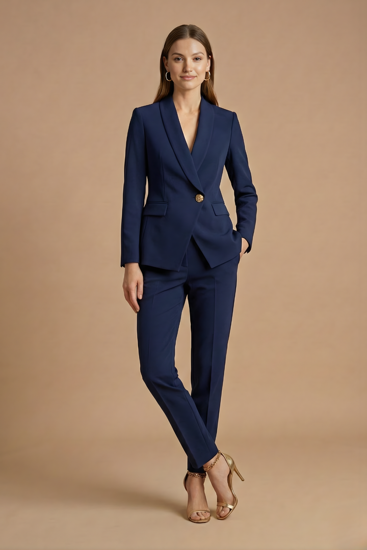 Women’s Pant Suit with Shawl Lapel Blazer and Straight-Leg Trousers