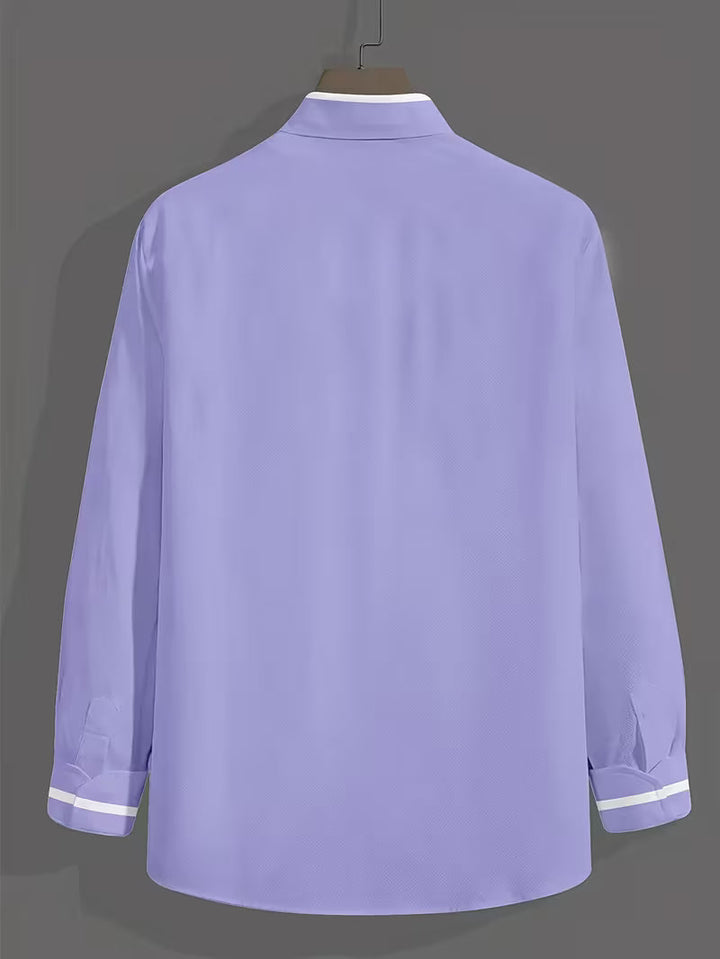 Men’s Long Sleeve Shirt with Grandad Collar and Chest Pocket