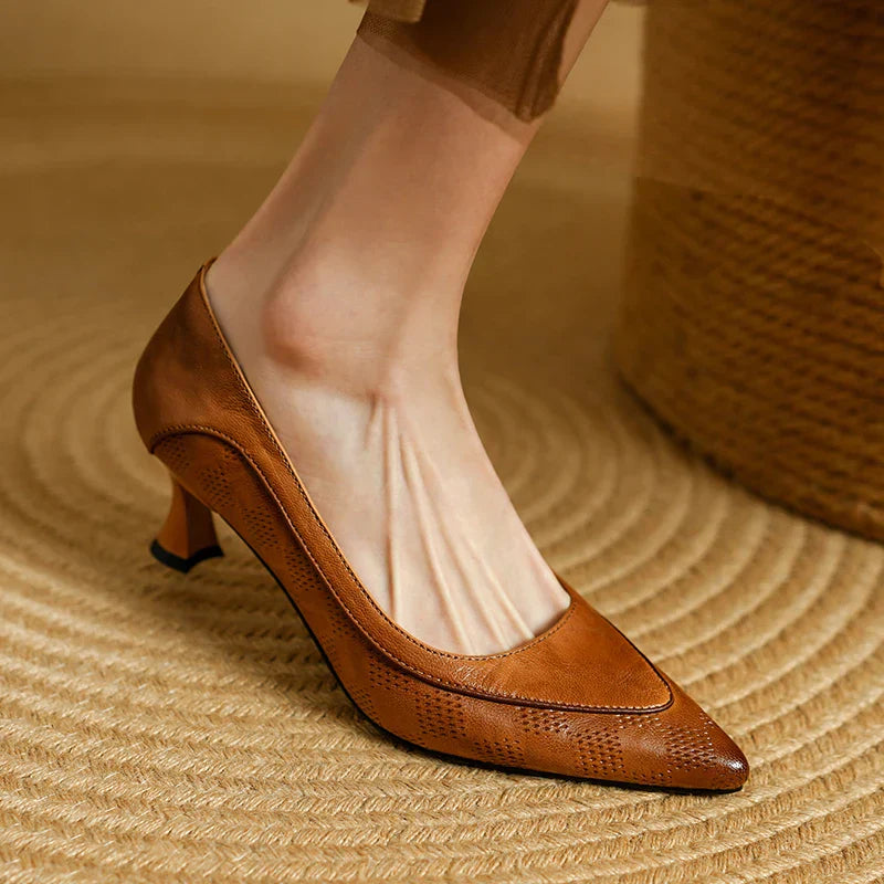 Paloma | Women's Pointed Toe Kitten Heel Pumps Slip On Mid Heel