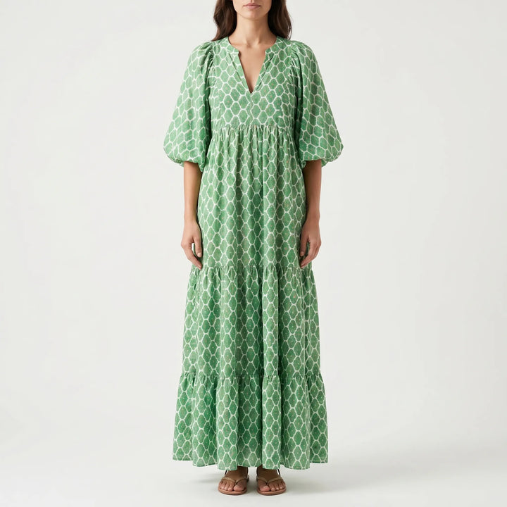 Blosswyn - Printed Midi Dress With Wide Sleeves
