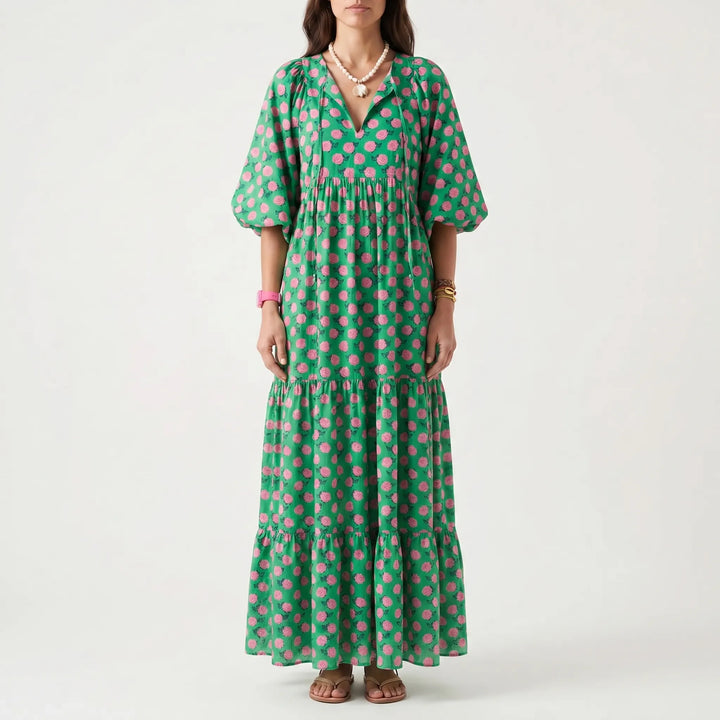 Blosswyn - Printed Midi Dress With Wide Sleeves