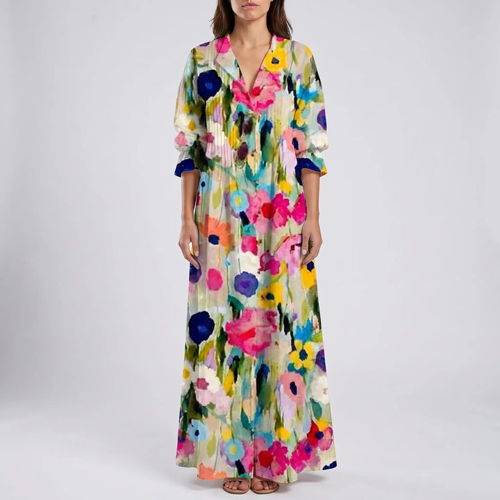 Breezara - Button-Down Botanical Dress