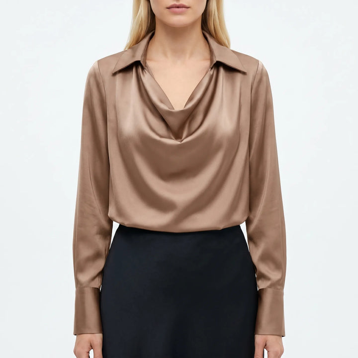 Drapella - Draped Collar Long Sleeve Blouse