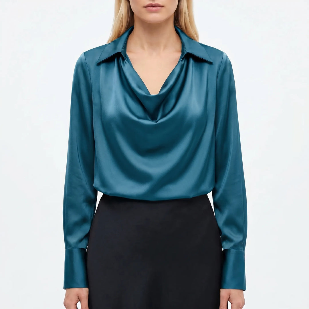 Drapella - Draped Collar Long Sleeve Blouse