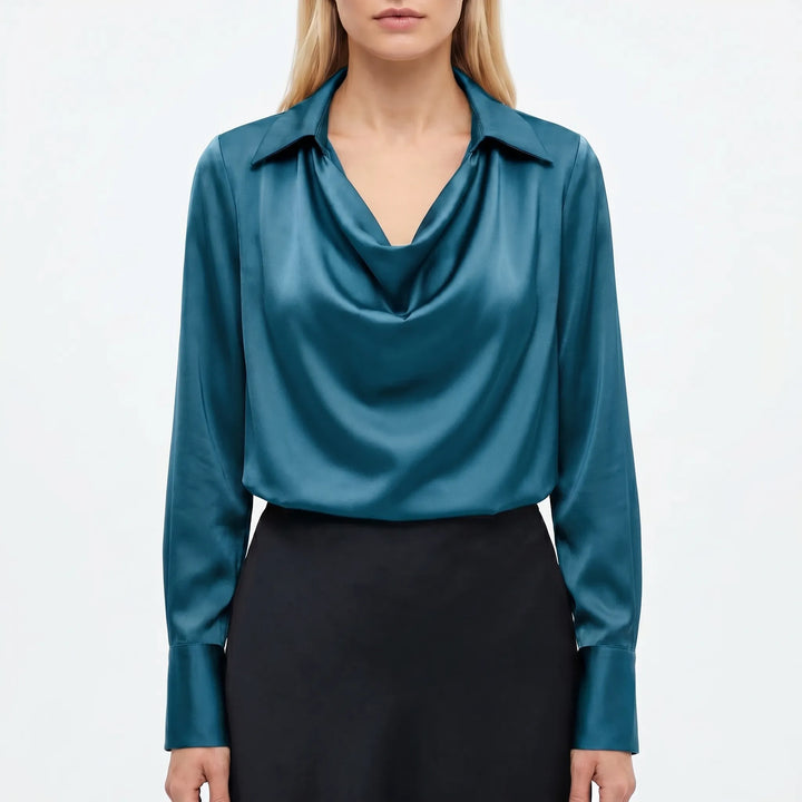 Drapella - Draped Collar Long Sleeve Blouse