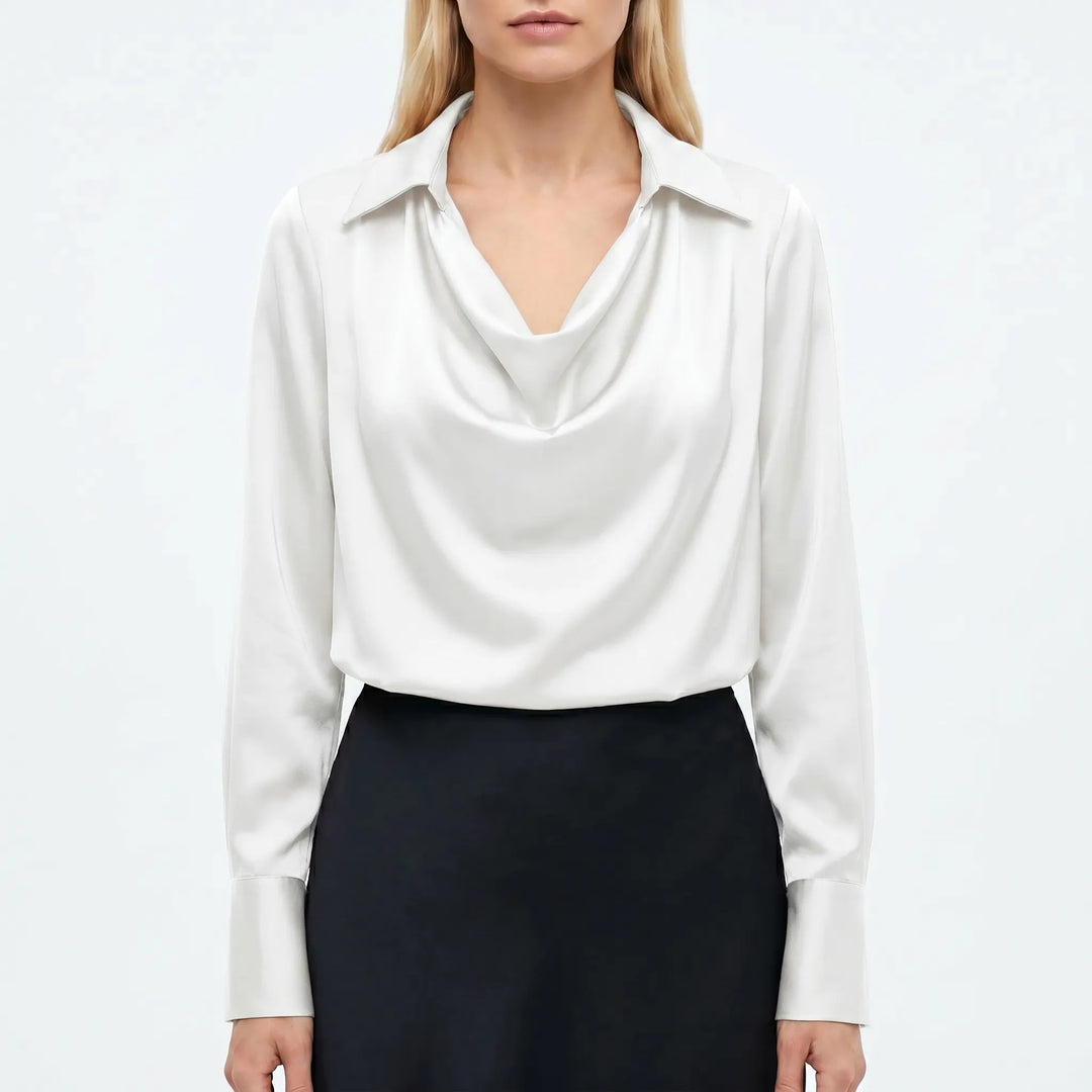 Drapella - Draped Collar Long Sleeve Blouse