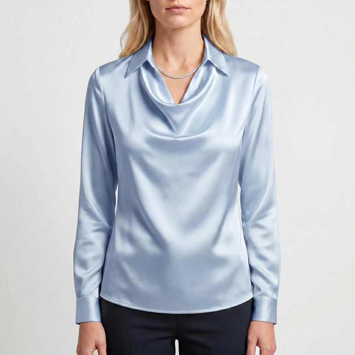 Draviela - Long Sleeve Draped Neckline Blouse