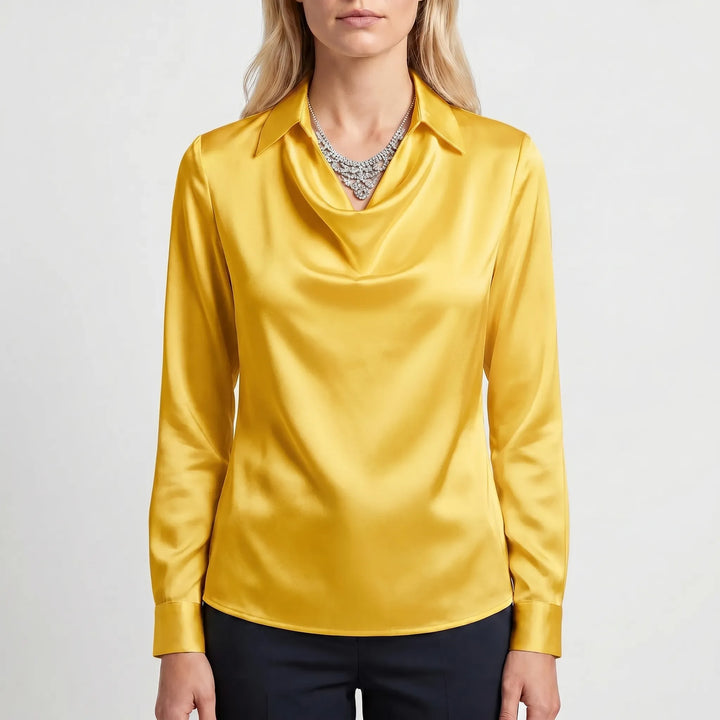 Draviela - Long Sleeve Draped Neckline Blouse