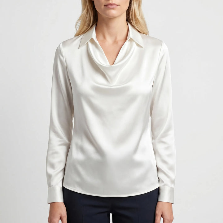 Draviela - Long Sleeve Draped Neckline Blouse