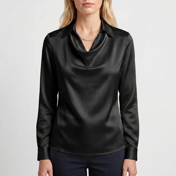 Draviela - Long Sleeve Draped Neckline Blouse