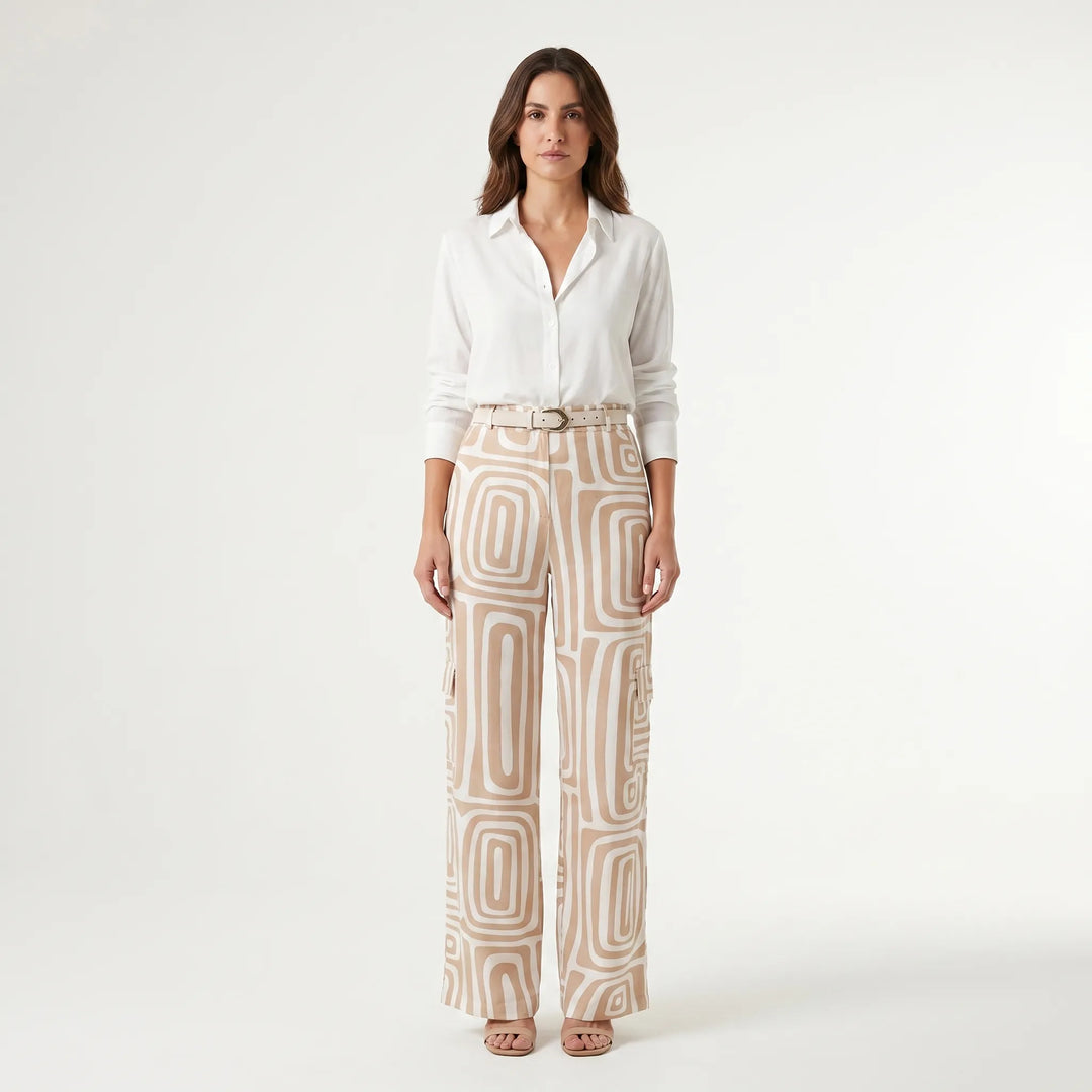 Elyvara - Flowing Shirt And Patterned Trouser Set