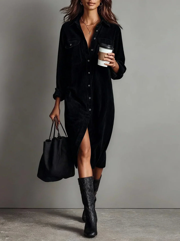 Fleurelle - Long-Sleeve Ribbed Shirt Dress
