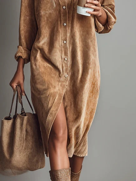 Fleurelle - Long-Sleeve Ribbed Shirt Dress
