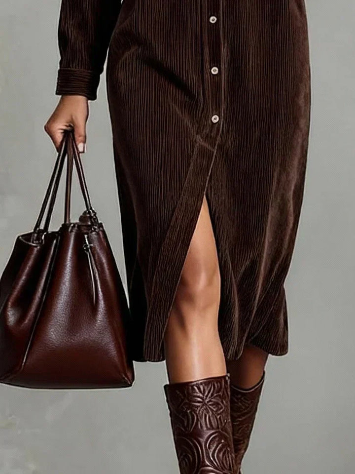 Fleurelle - Long-Sleeve Ribbed Shirt Dress