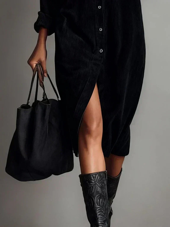 Fleurelle - Long-Sleeve Ribbed Shirt Dress