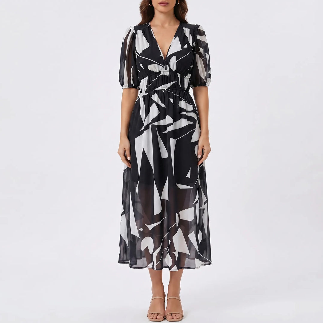 Floravia - V-Neck Floral Midi Dress
