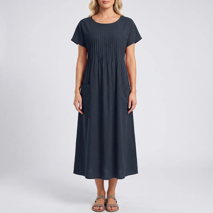 Florelle - Short Sleeve Midi Dress With Pockets