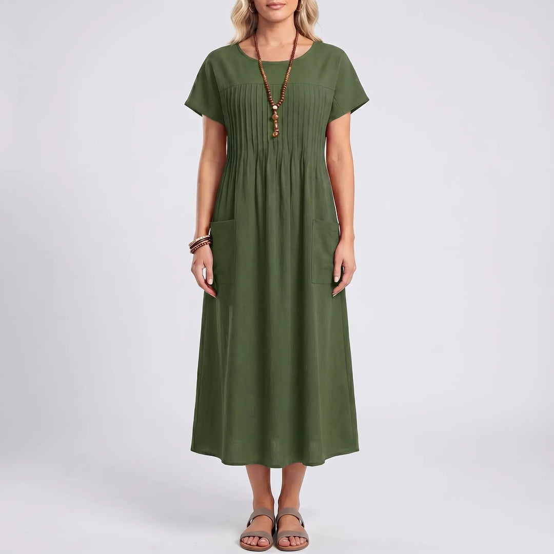 Florelle - Short Sleeve Midi Dress With Pockets