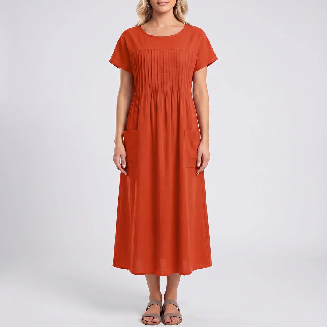 Florelle - Short Sleeve Midi Dress With Pockets
