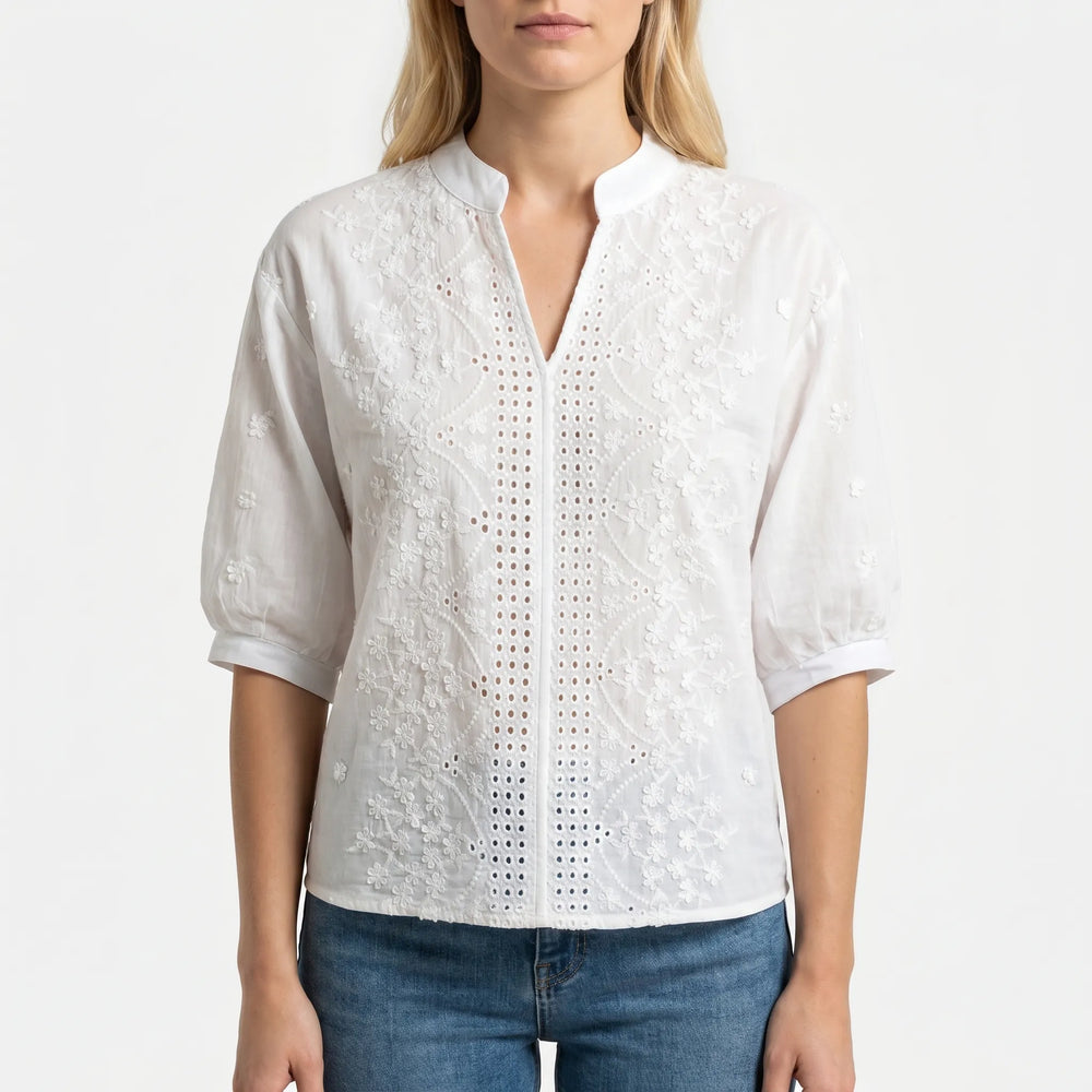 Floretté - Embroidered Puff Sleeve Summer Blouse