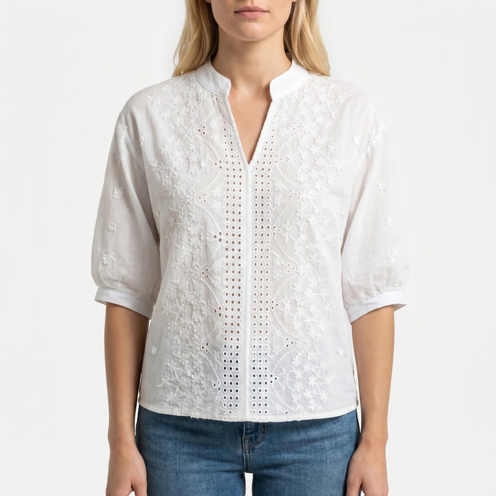 Floretté - Embroidered Puff Sleeve Summer Blouse