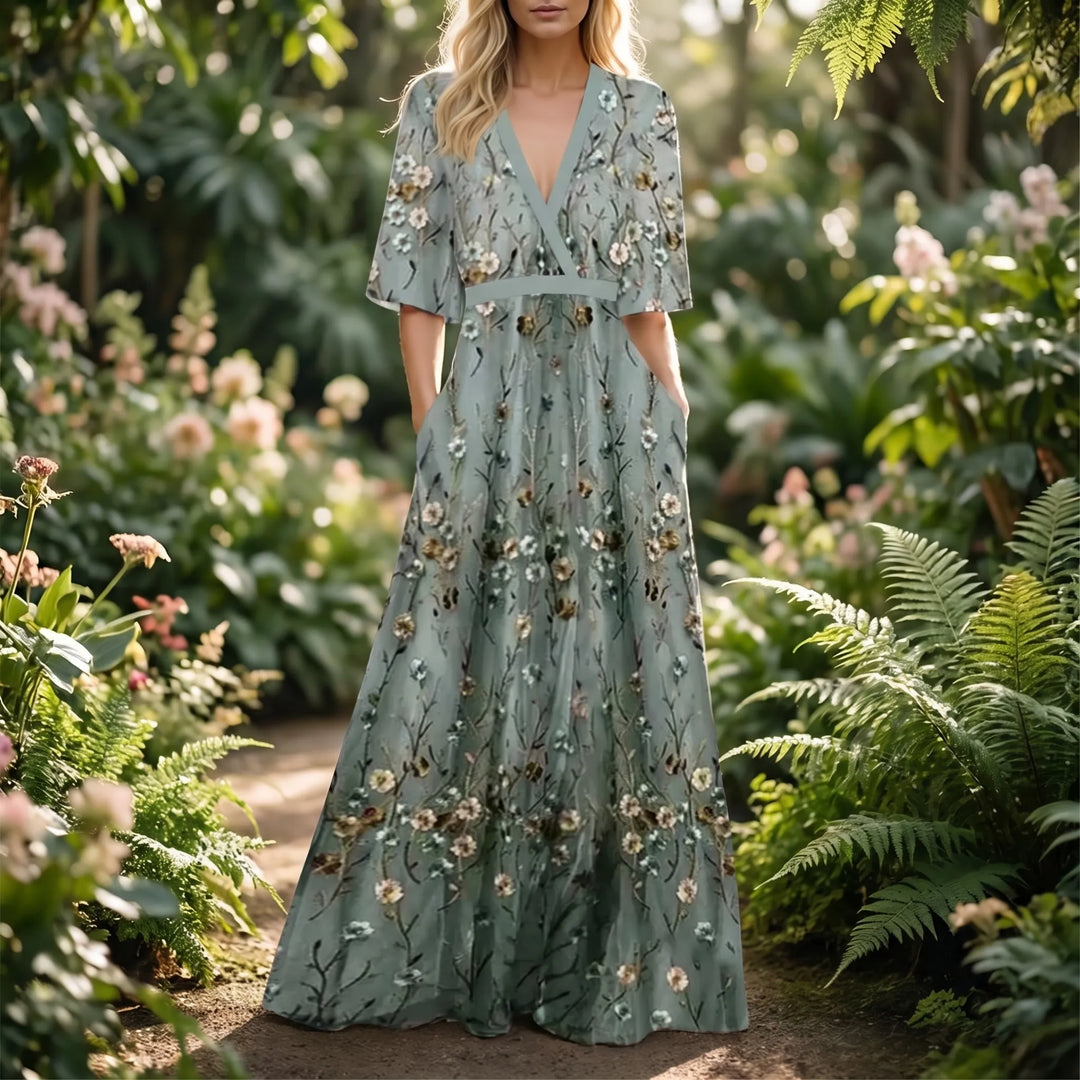 Floral Maxi Dress - Embroidered A-Line - Elegant - For Women Harbor Hudson Floral Maxi Dress - Embroidered A-Line - Elegant - For Women Harbor Hudson