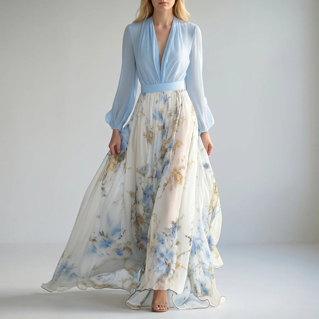 Florielle - Floral Maxi Dress With V-Neckline