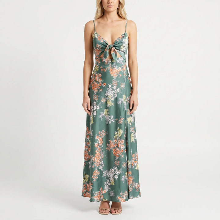 Florielle - Floral Print Maxi Dress With Tie Detail