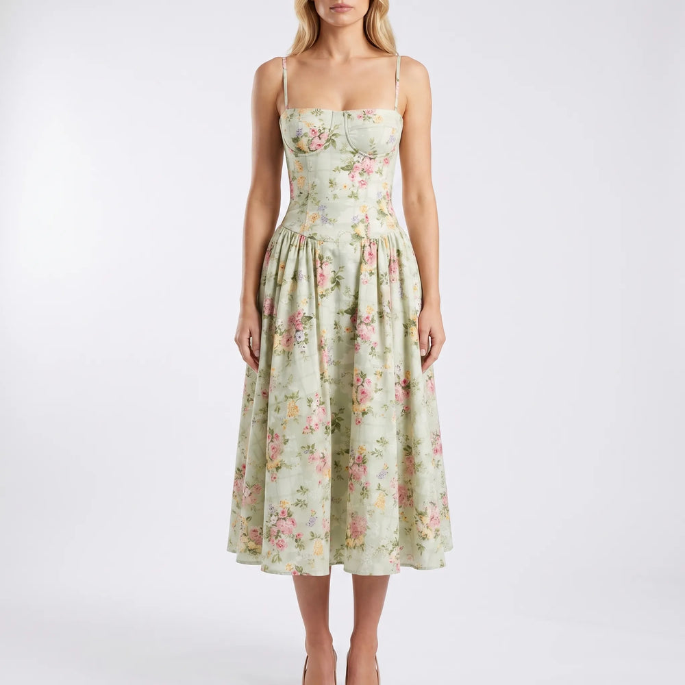 Floriven - Floral Print Sleeveless Midi Dress