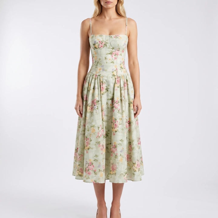 Floriven - Floral Print Sleeveless Midi Dress