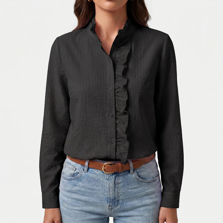 Frillova - Ruffled Front Button-Up Work Blouse