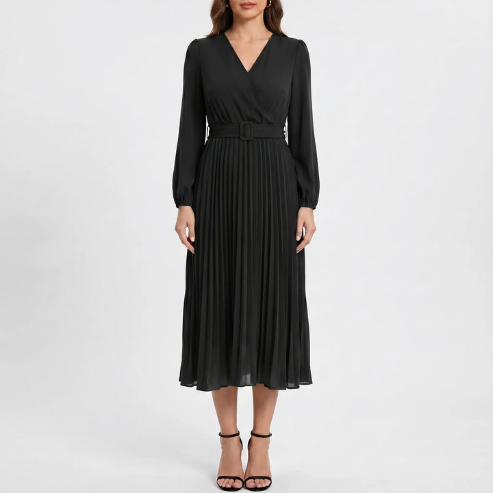 Gracella - Long Sleeve Pleated Midi Dress