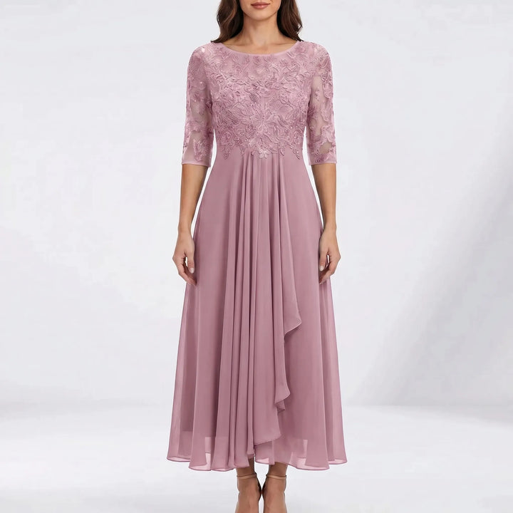 Lacevelle - Floral Lace Bodice Midi Dress