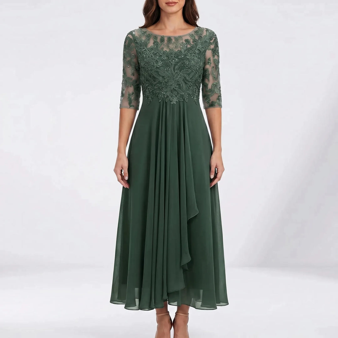 Lacevelle - Floral Lace Bodice Midi Dress