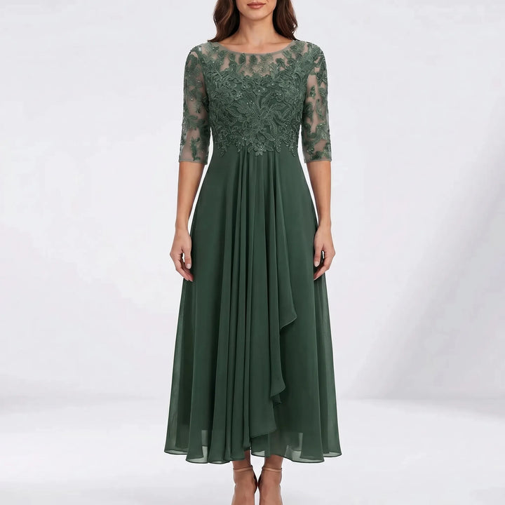 Lacevelle - Floral Lace Bodice Midi Dress
