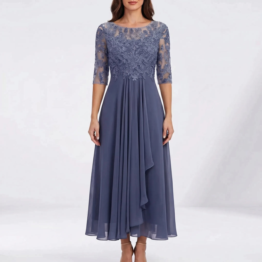 Lacevelle - Floral Lace Bodice Midi Dress