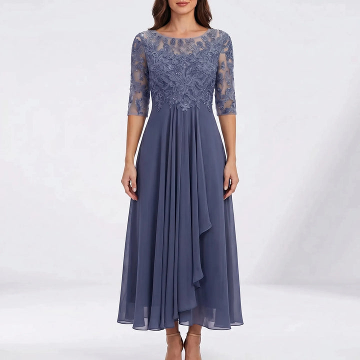 Lacevelle - Floral Lace Bodice Midi Dress