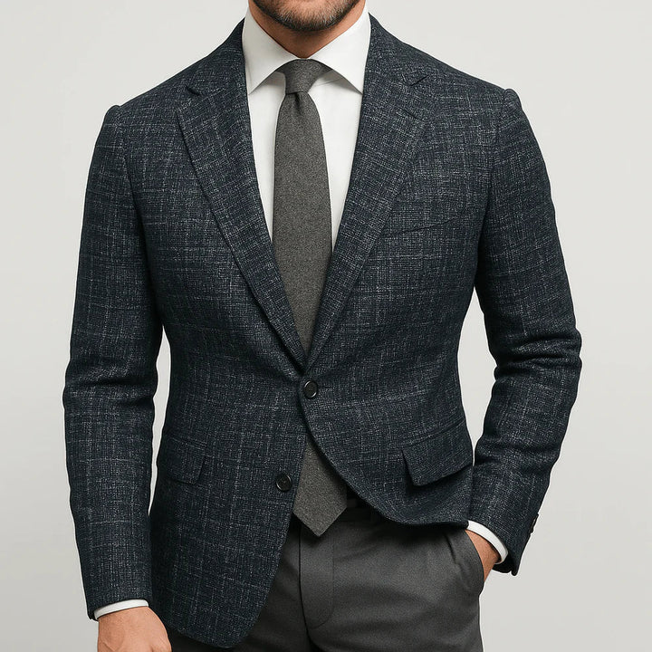 Men's Blazer with Two-Button Closure and Check Pattern