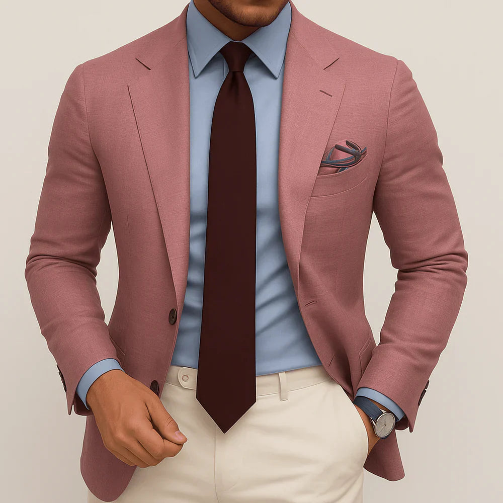 Men's Blazer with Two-Button Closure and Check Pattern
