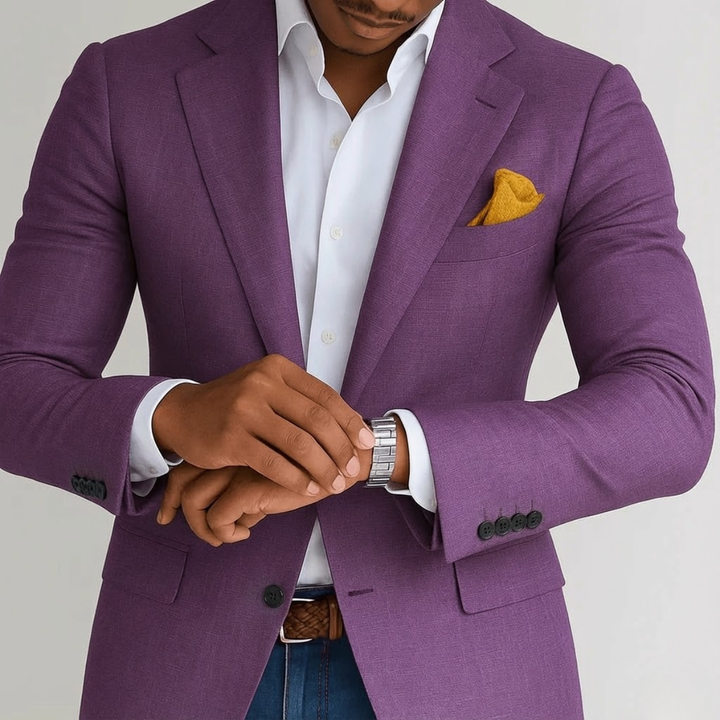 Men's Blazer with Two-Button Closure and Check Pattern