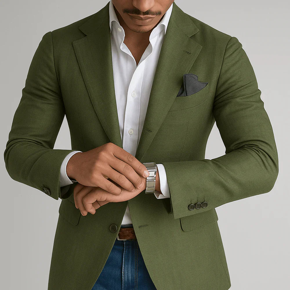 Men's Blazer with Two-Button Closure and Check Pattern