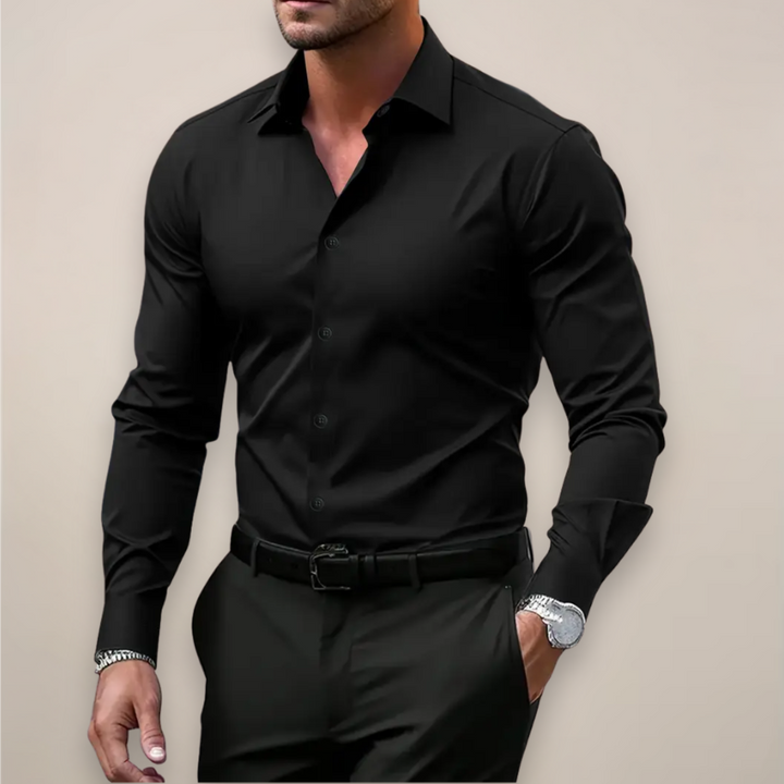 Men’s Long Sleeve Shirt with Notched Collar and Button Placket