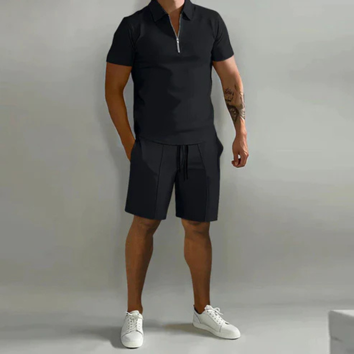 Men’s Polo and Shorts Set with Zip Collar