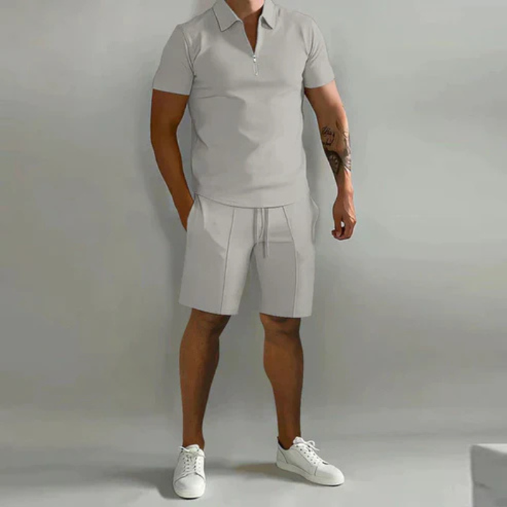 Men’s Polo and Shorts Set with Zip Collar