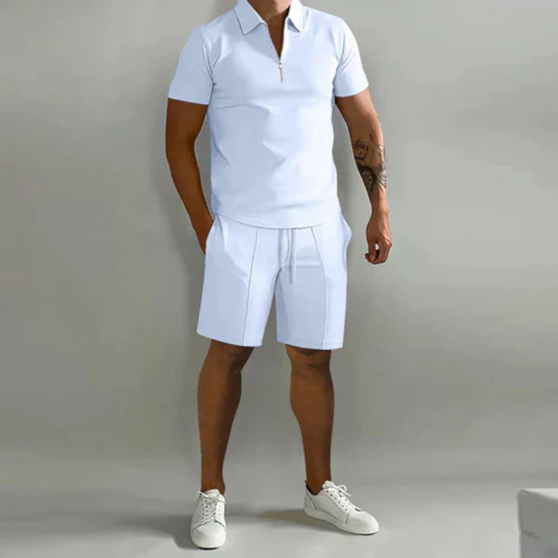 Men’s Polo and Shorts Set with Zip Collar
