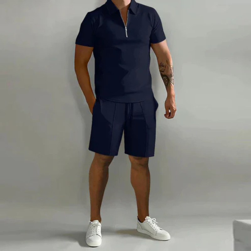 Men’s Polo and Shorts Set with Zip Collar