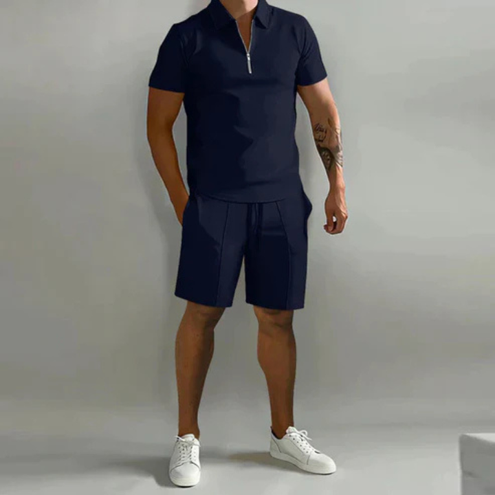 Men’s Polo and Shorts Set with Zip Collar