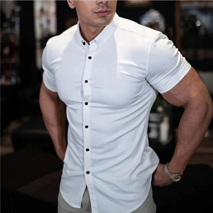 Men’s Slim Fit Shirt with Short Sleeves and Button Detailing